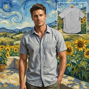 Wallin & Bros Mens XL Grey Chambray Short Sleeve Button Down Shirt WB382956MN